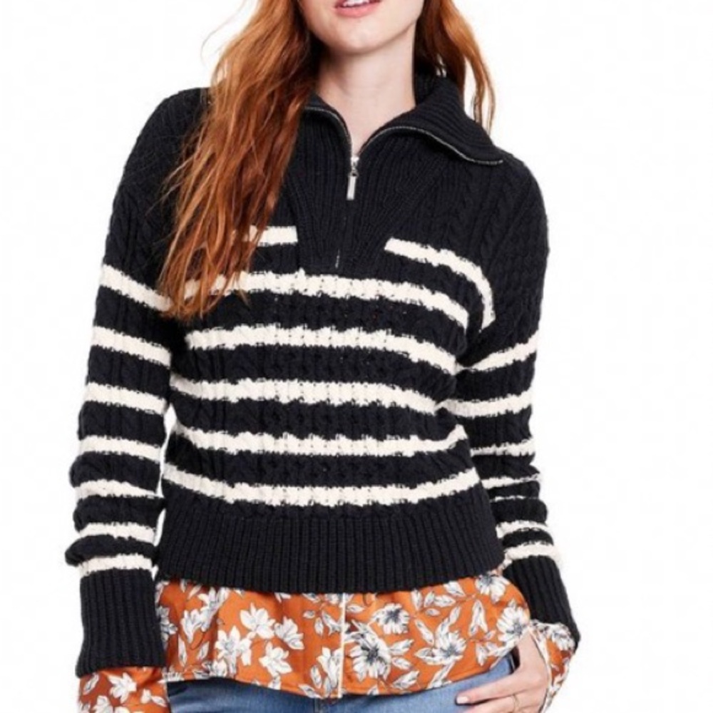 La Ligne x Target Striped Quarter-Zip Cable Knit Sweater Women’s Size XL
